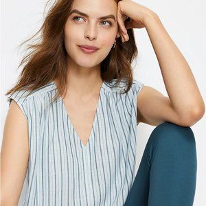 NEW Loft XS Blue White Striped V Neck Tunic Top Blouse Sleeveless